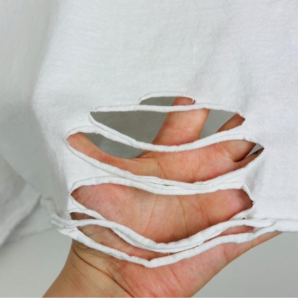 Thanks For Nothing Funny Graphic Boxy Crop Upcycled Distressed Short Sleeve Tee - Picture 7 of 10